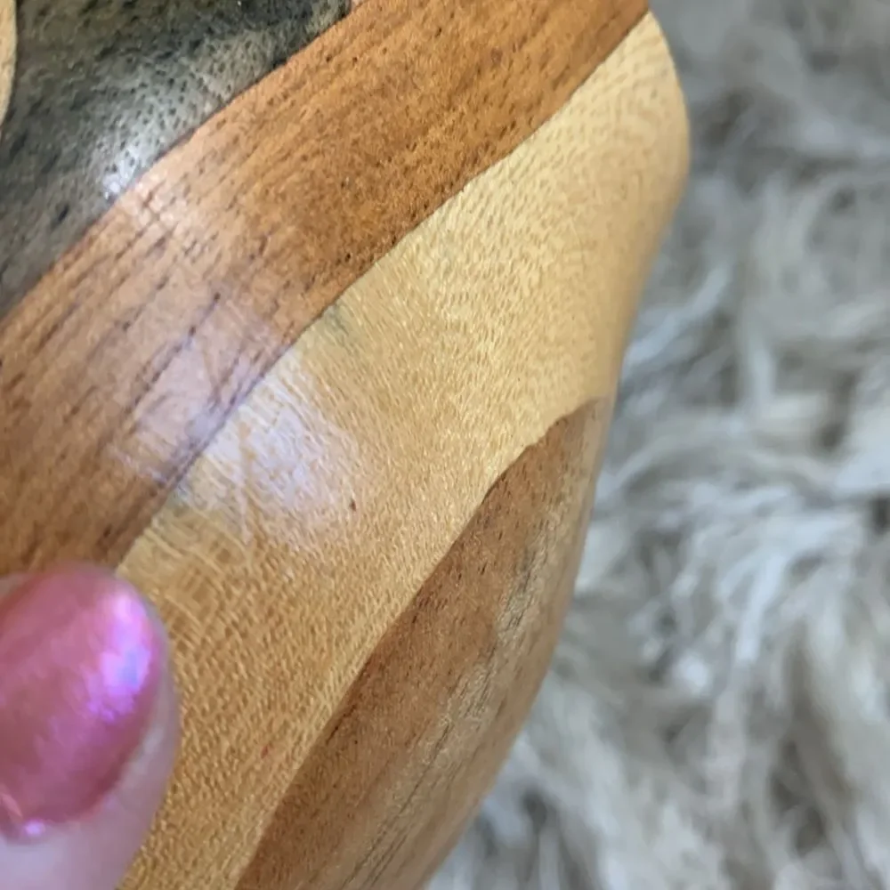 Decorative Handcrafted Wooden Vase Unsigned Made With Multiple Varieties Of Wood